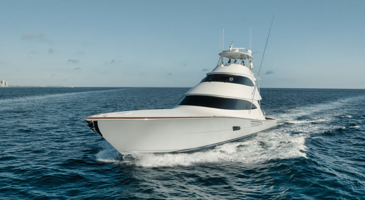 90 foot viking yacht at cruising speed