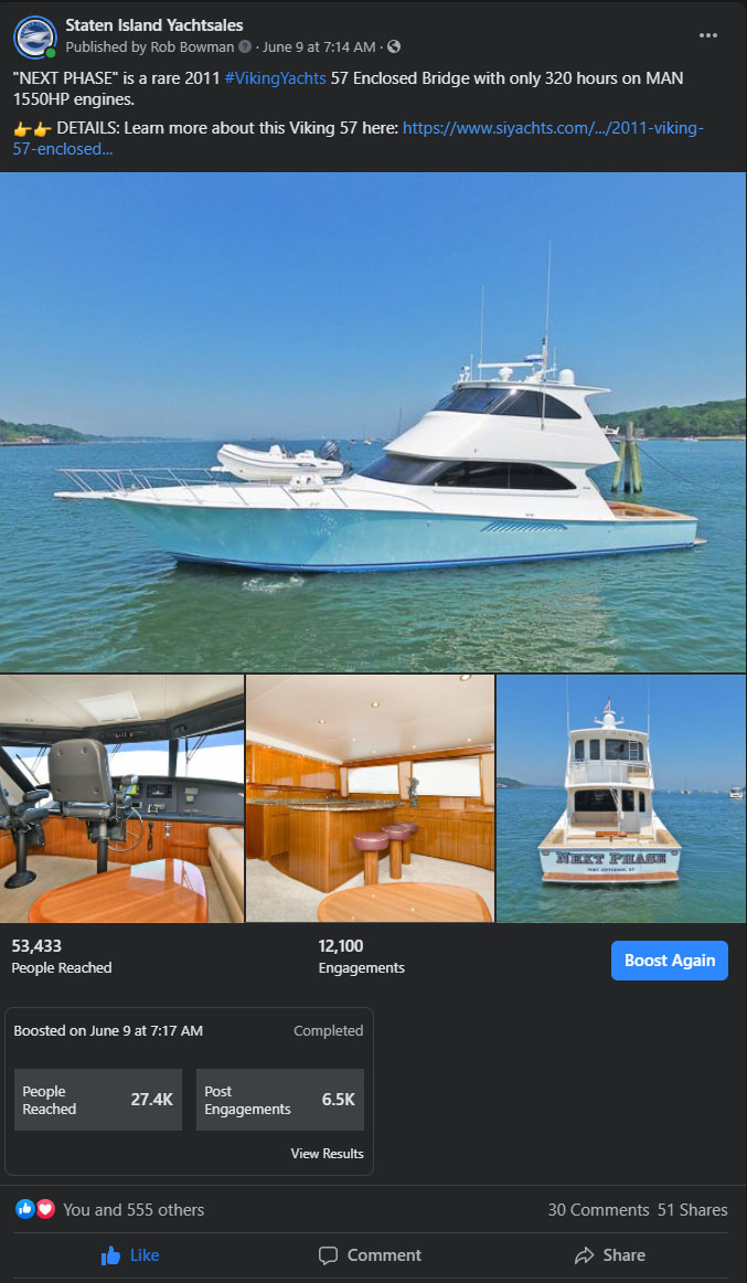 facebook post of viking yacht