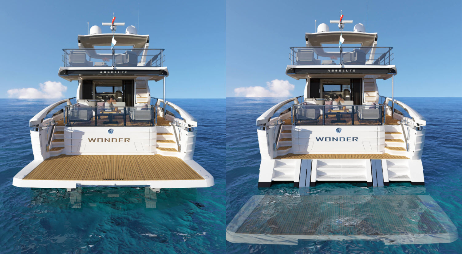 vertically sliding swim platform on absolute 70 fly