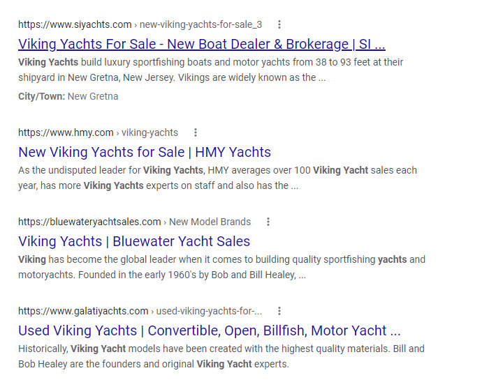 ranking on google for viking yachts