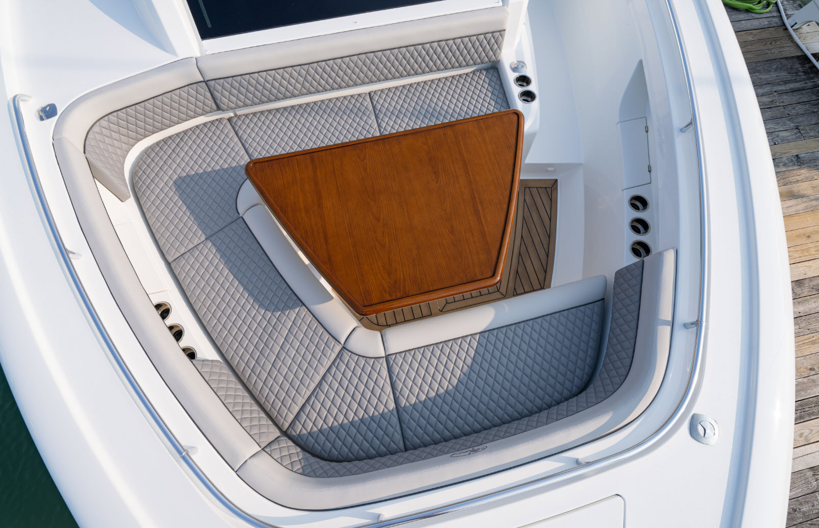 overhead view of bow seating and drink holders