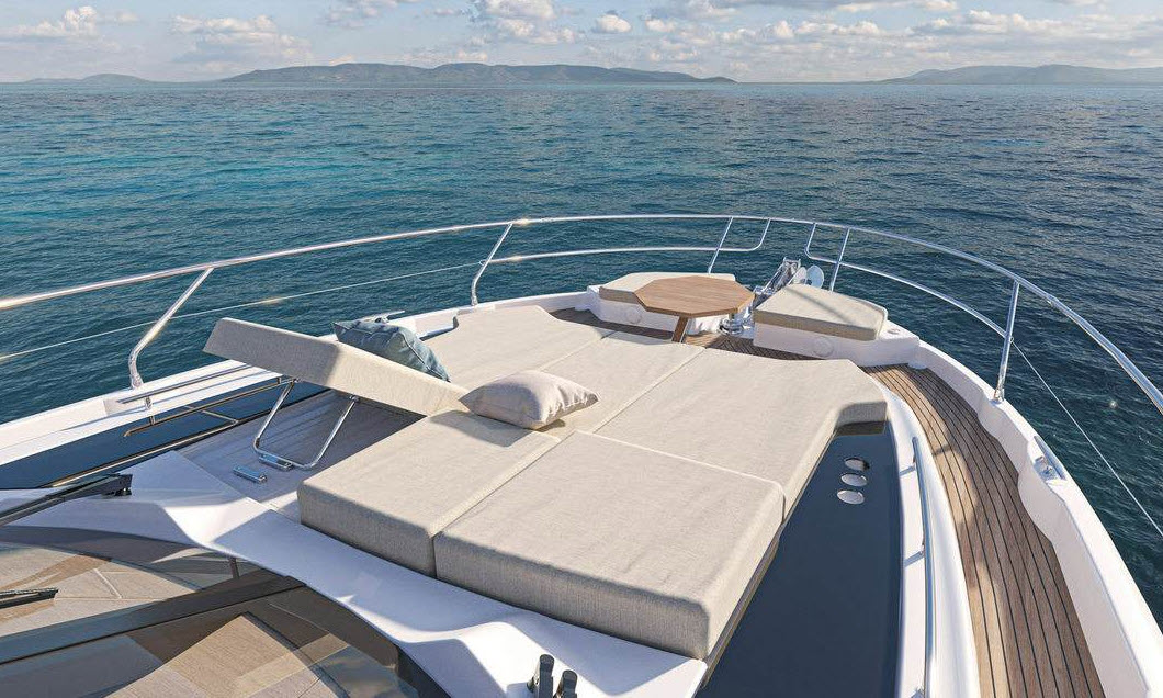 foredeck lounge area on prestige yachts f5