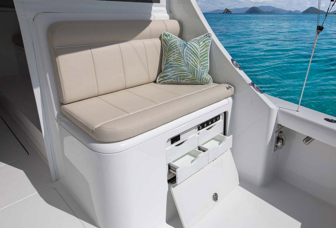 Viking 38 Billfish mezzanine seating tackle storage