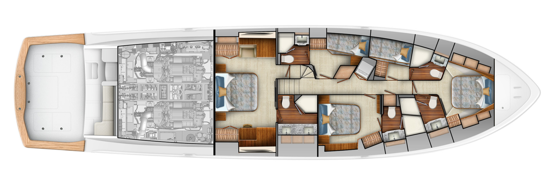 layout of the lower deck on viking 82 with queen berth forward