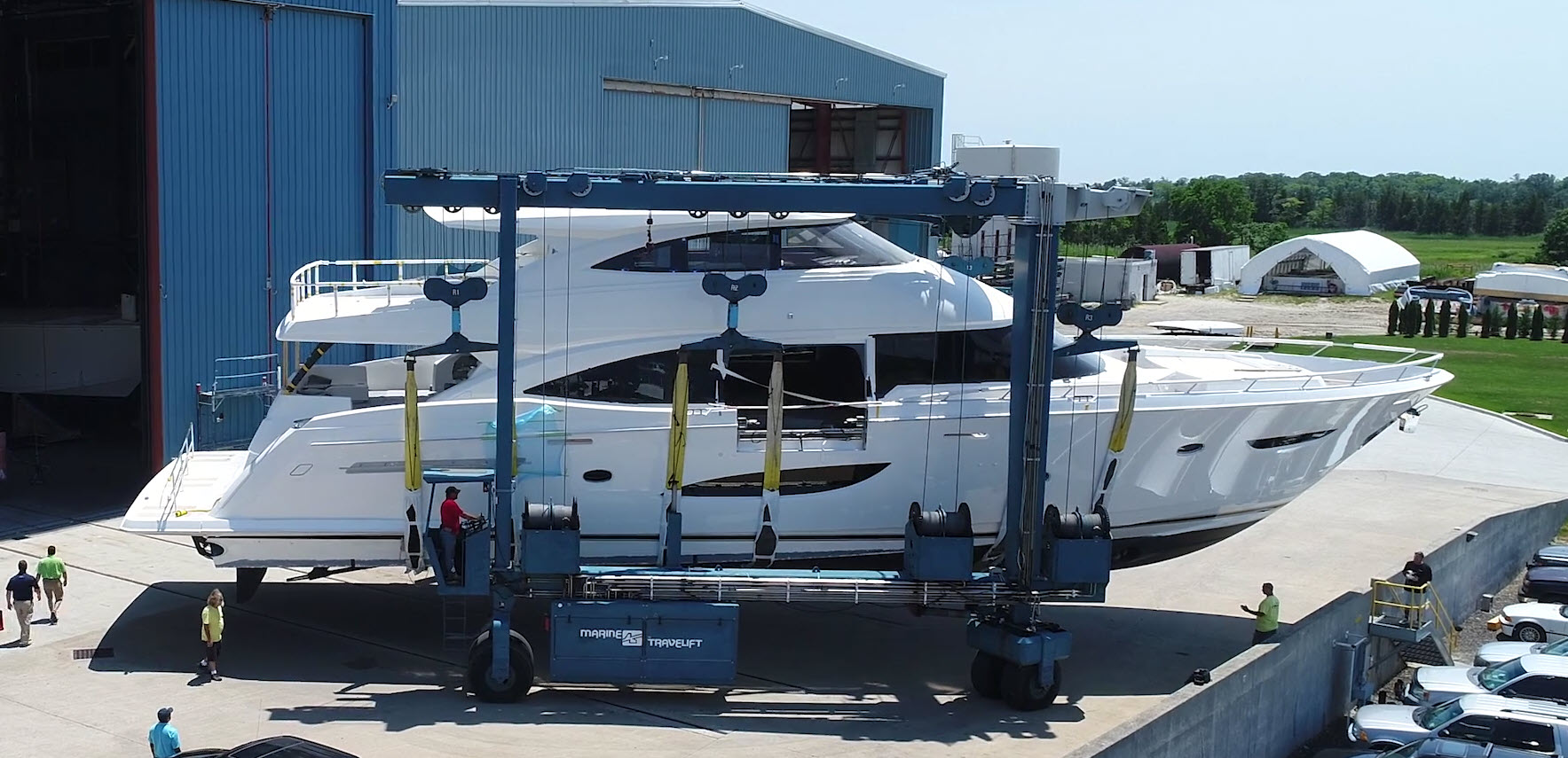 Viking motor yacht moved by the travel lift
