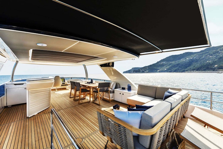 Flybridge seating area on the absolute navetta 68