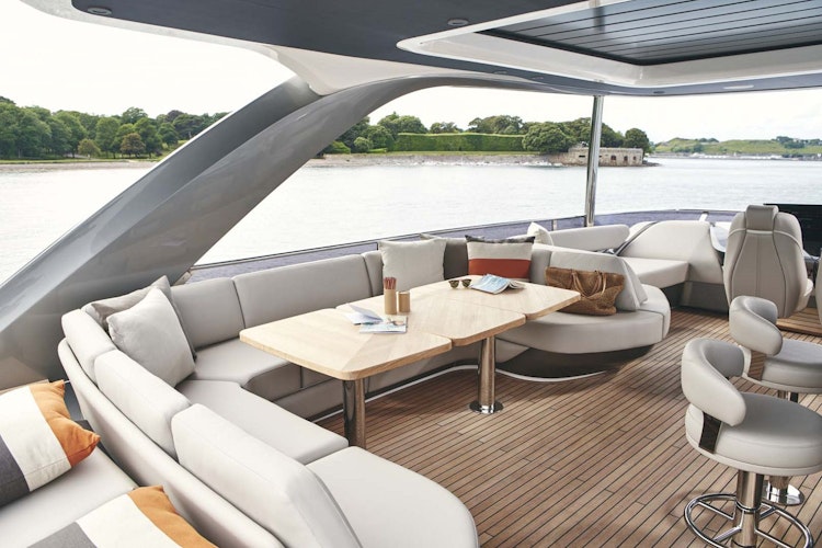 dining area with couches on flybridge
