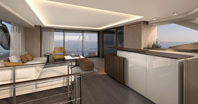 galley and sofas with aft sliding doors - prestige m7