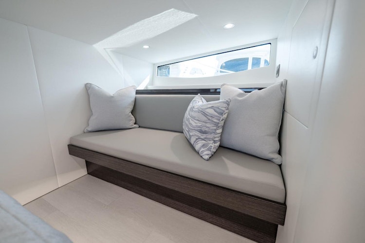 couch below deck on v55 sport yacht