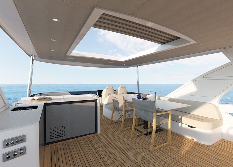 sunroof open on flybridge hardtop - navetta 58