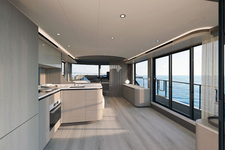 navetta 58 layout with side door open from salon