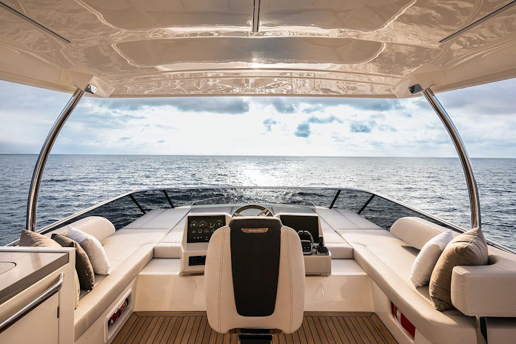 captains chair and seating on flybridge helm of navetta 50