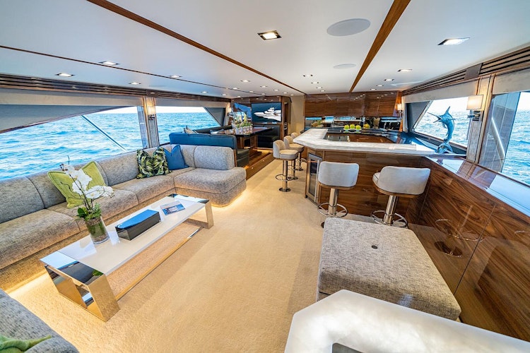 open salon with large windows on viking 90