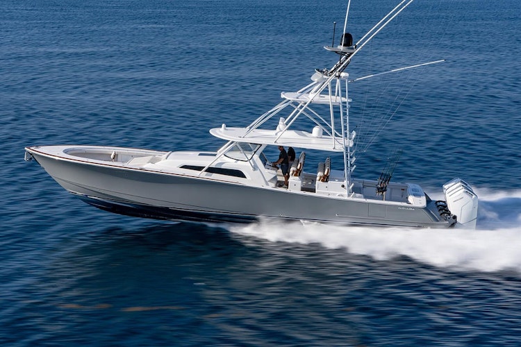 grey hull valhalla v55 with mercury outboards