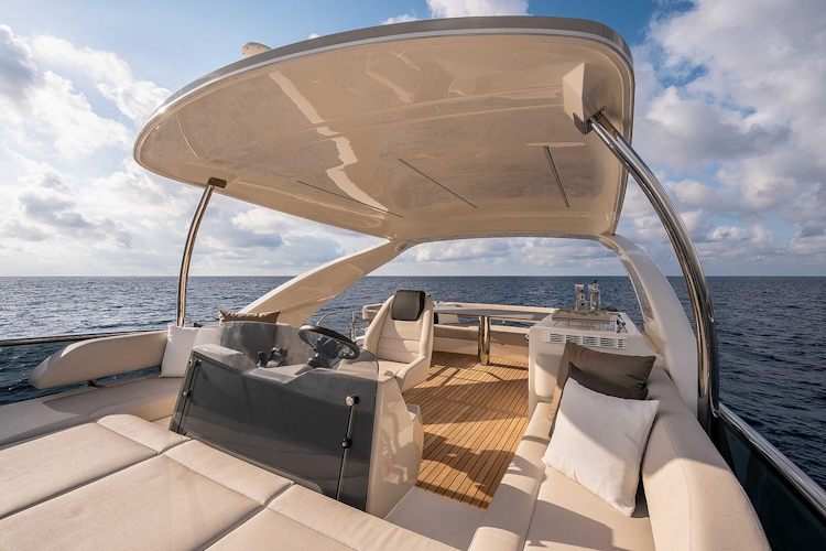 factory hardtop on flybridge of navetta 50