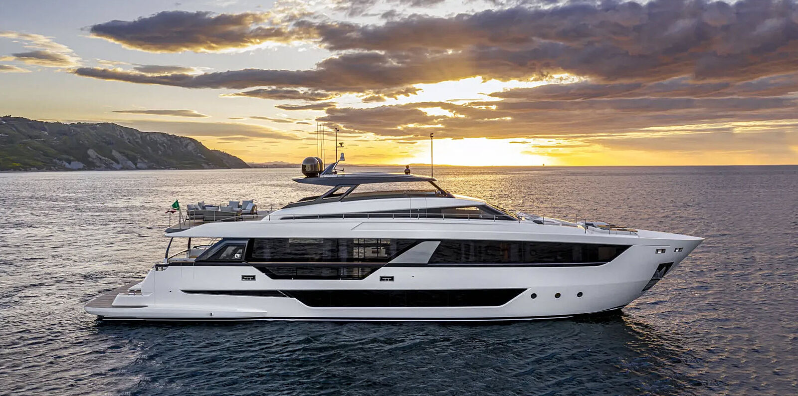 ferretti yachts 1000 at sunset