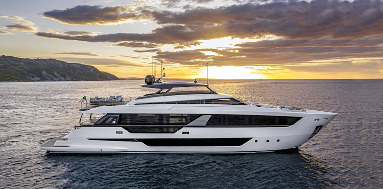 ferretti yachts 1000 at sunset