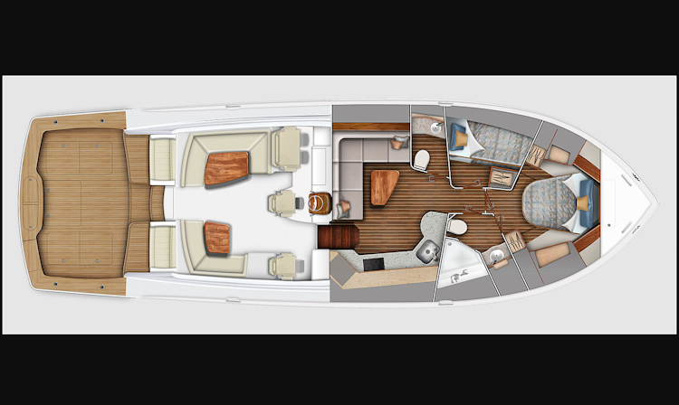 lower deck layout of viking 50 open with queen forward berth