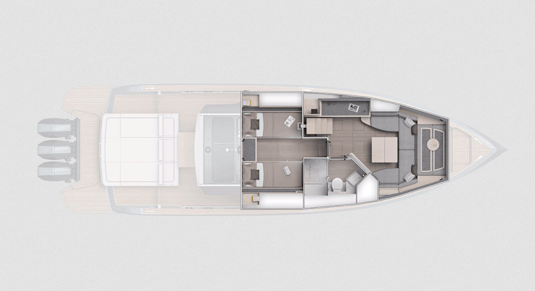 layout of pardo 43r - 2 cabin bunks