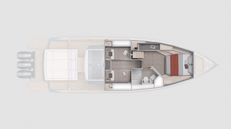 layout of pardo 43r - 2 cabins with vip forward