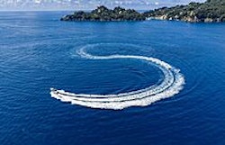 high view of pardo 43 making cirles in the water