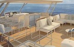 flybridge deck with sofas and table
