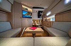 u-shaped couch in salon