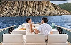 couple enjoying the aft deck of the pardo 43