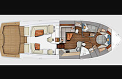 lower deck layout of viking 50 open with queen forward berth