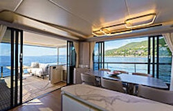 cockpit sliding doors open on absolute 70 flybridge yacht