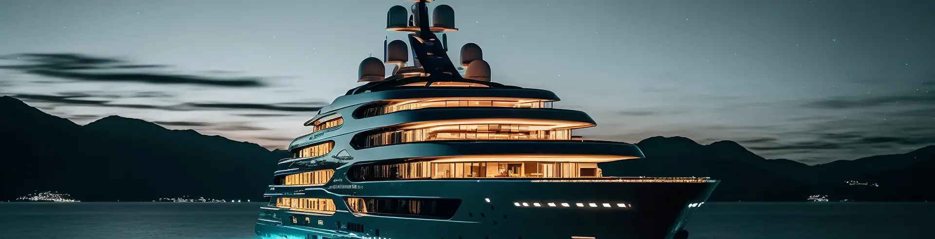 Yacht on the water at night.